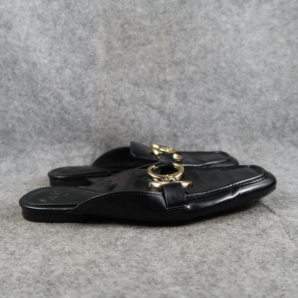 Zara Shoes Womens 37 Horsebit Mule Loafer Flats Slip On Black Gold Closed Toe